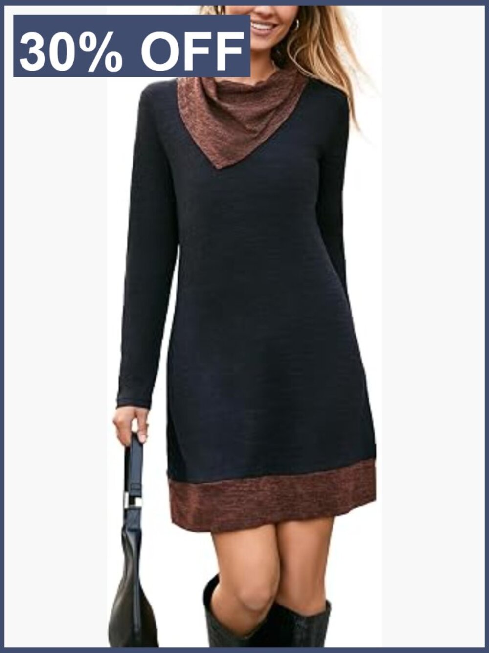 Women's Winter Tunic Top Long Sleeve Cowl Neck Sweater Dress for Leggings